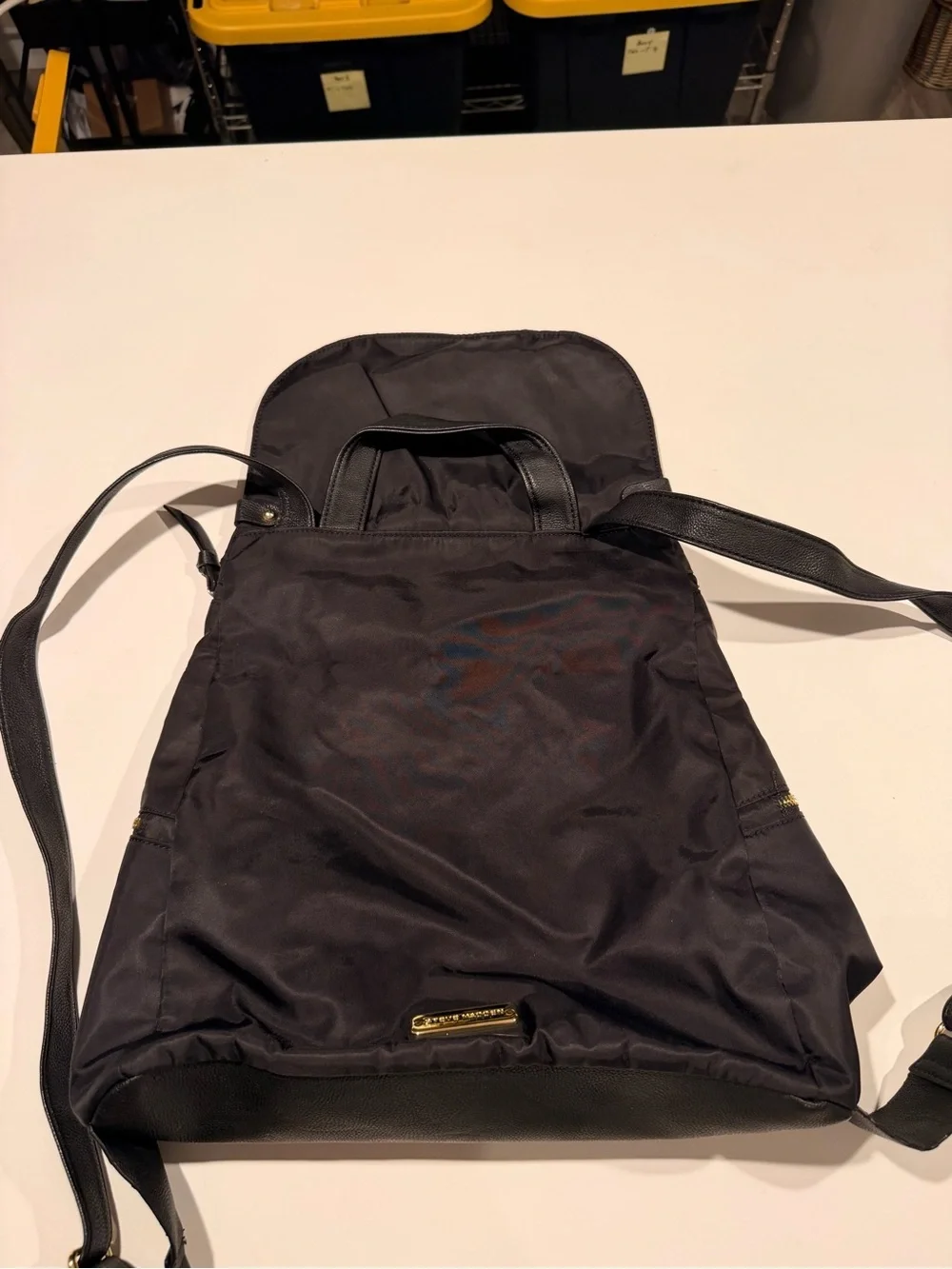 Steve Madden Bspencer Black Nylon Flap Backpack - Gold Hardware